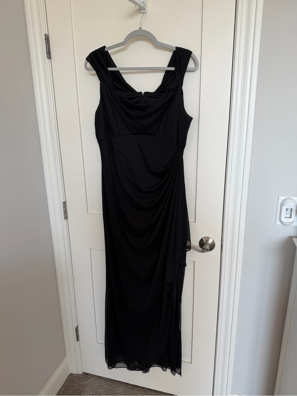 Alex Evenings Black Draped Maxi Gown with Subtle Sparkle